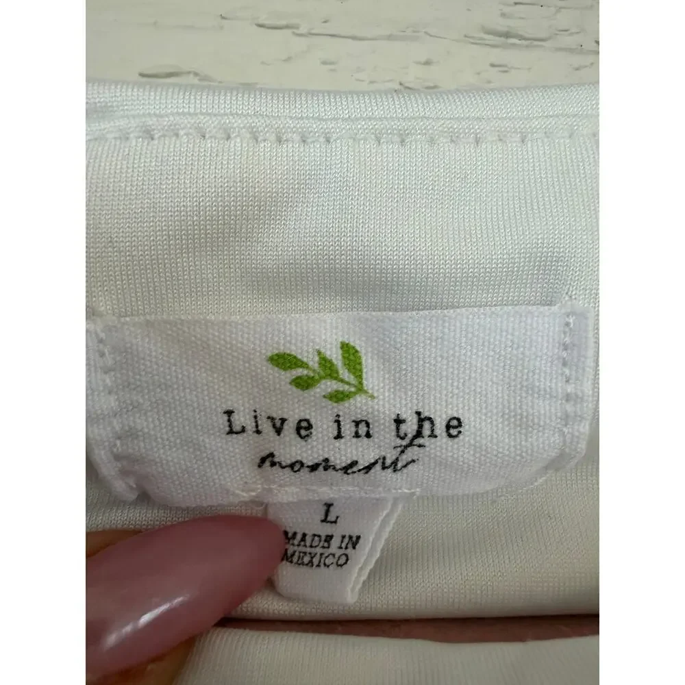 Live in the Moment White Sleeveless Bodysuit Size L Minimalist Stretch Tank Snap - Picture 4 of 7